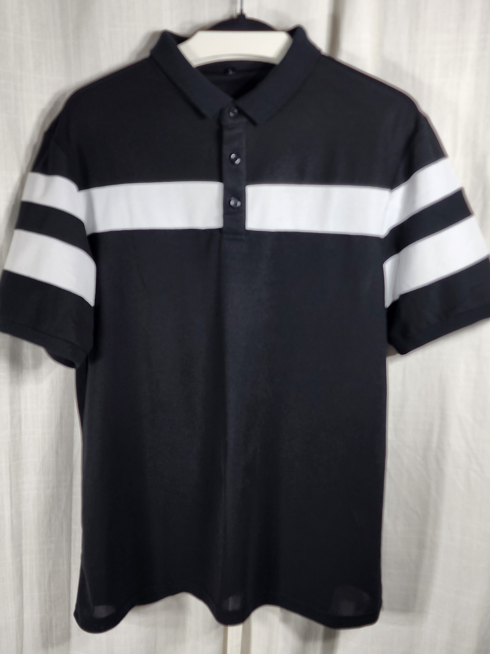 Classic Black Polo with White Horizontal Stripes